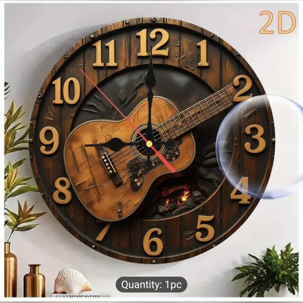 New Rustic Guitar Wall Clock with 2D Design T10MIS